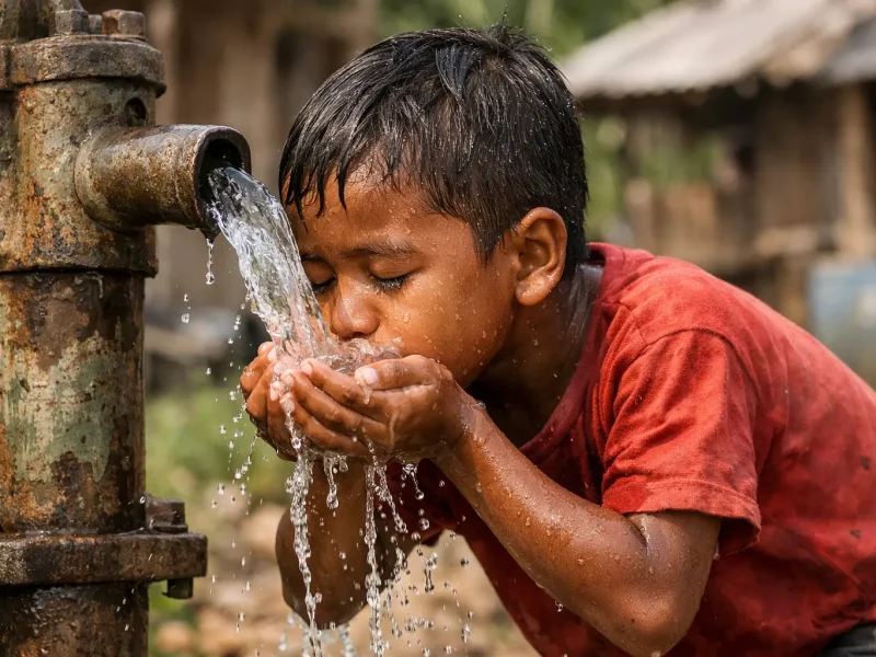 Clean Water Drawn From a Completed Well