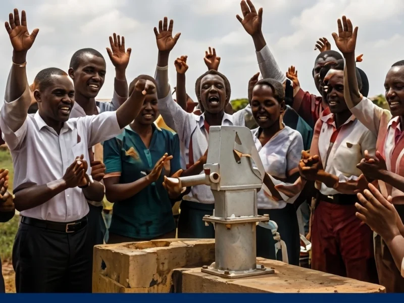 Church Members Praying Around Completed Well